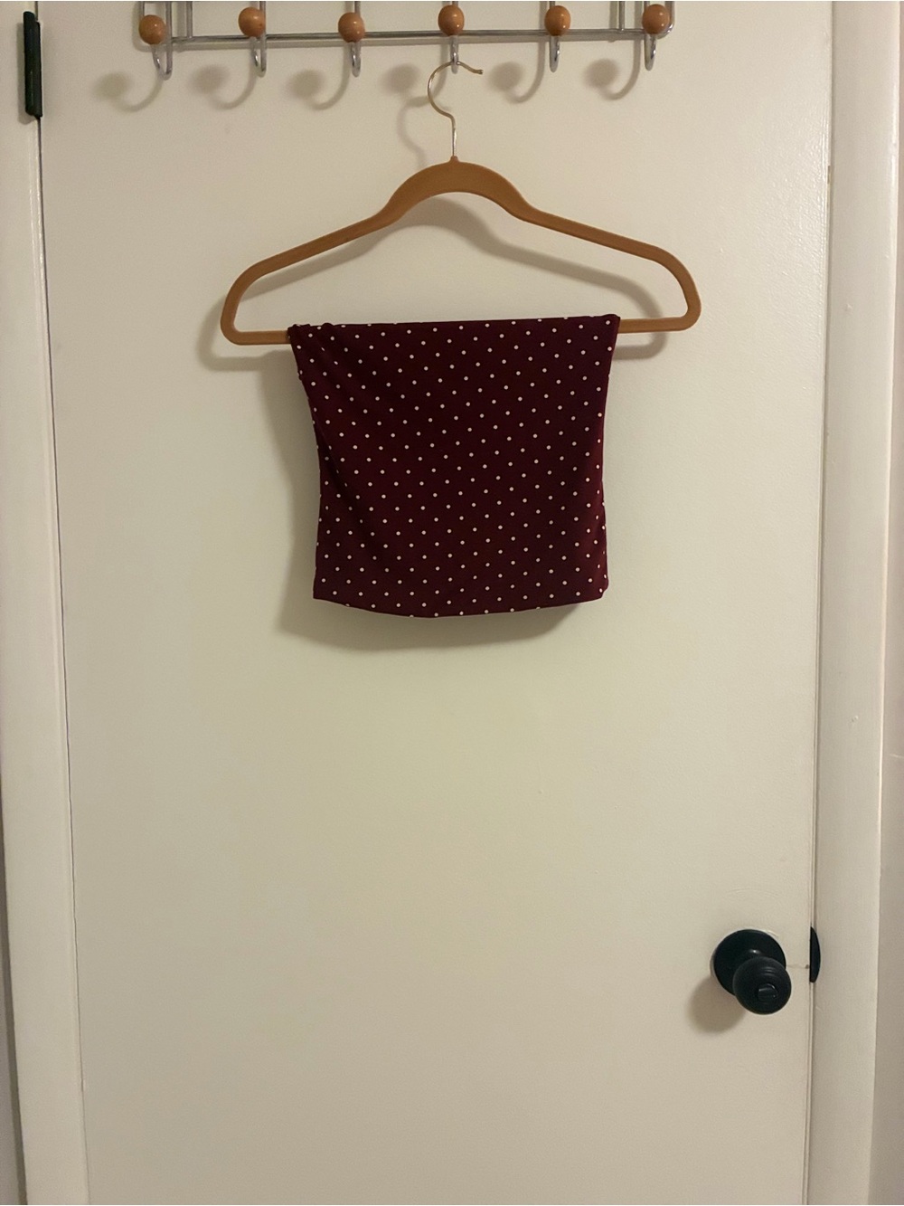 Polka Dot Strapless Tube Top - Burgundy